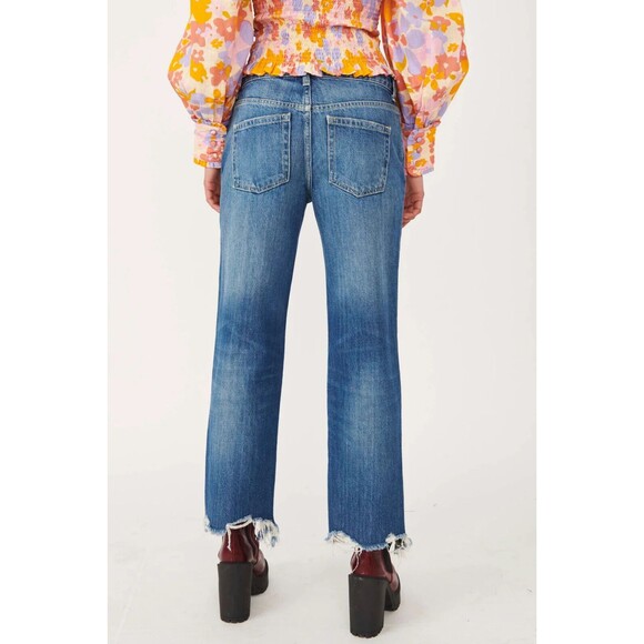 We The Free People Maggie Denim Jeans Blue Mid Rise Straight Leg Baggy Loose - Picture 3 of 5
